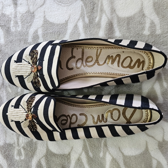 Sam Edelman Black and White Striped Loafers with Embellishments - Picture 3 of 3